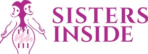 Sisters inside logo two women leaning against each other in colour pink