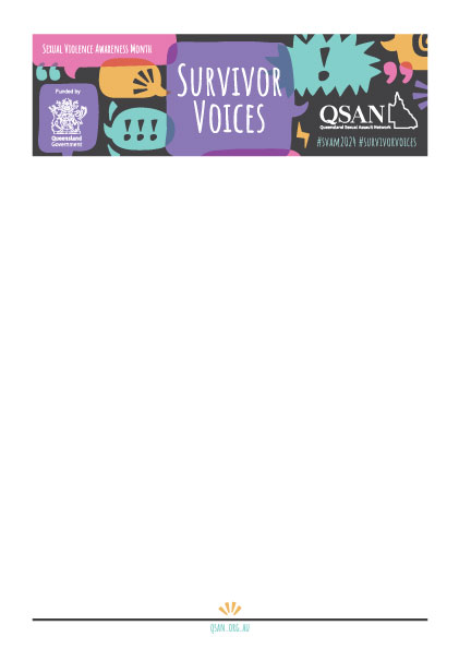 Survivor Voices page with a banner and footer with the qsan.org.au website