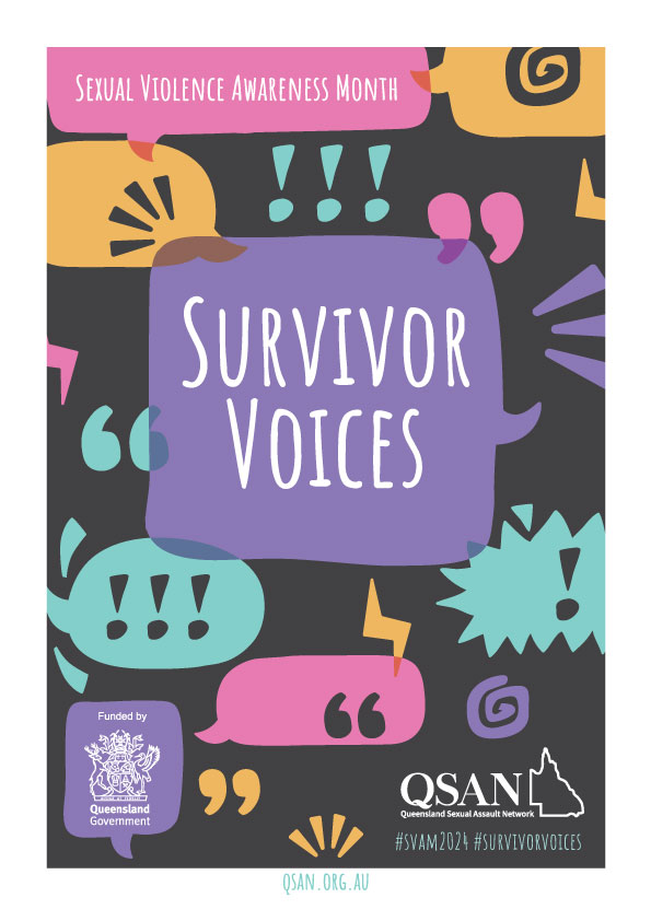 Poster with Survivor Voices in a speech bubble in the centre